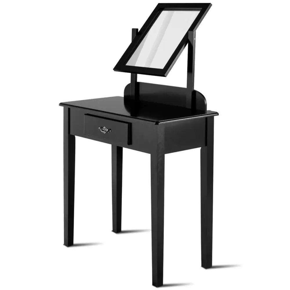 Vanity Dressing Table Stool Set with Large Makeup Mirror - Black - Makeup Vanities