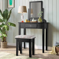 Vanity Dressing Table Stool Set with Large Makeup Mirror - Black - Makeup Vanities