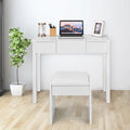 Vanity Makeup Dressing Table Set with Flip Top Mirror and Cushioned Stool-White - White - Makeup Vanities