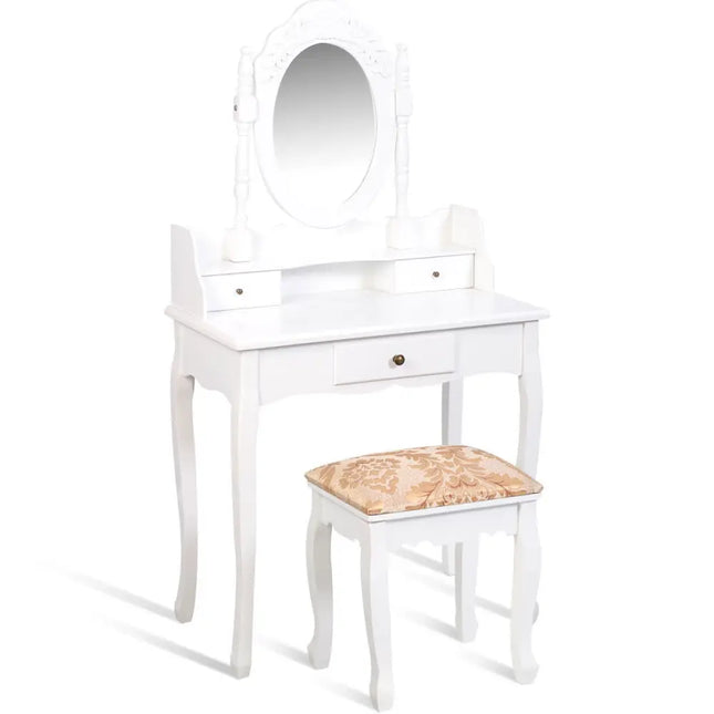 Vanity Makeup Dressing Table with Rotating Mirror and 3 Drawers - Makeup Vanities