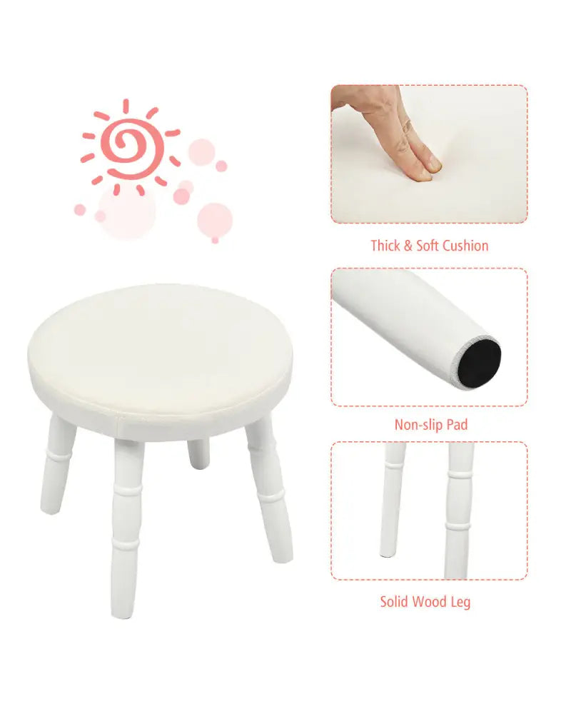 Vanity Makeup Table & Chair Set Make Up Stool-White - White - Kids Vanities
