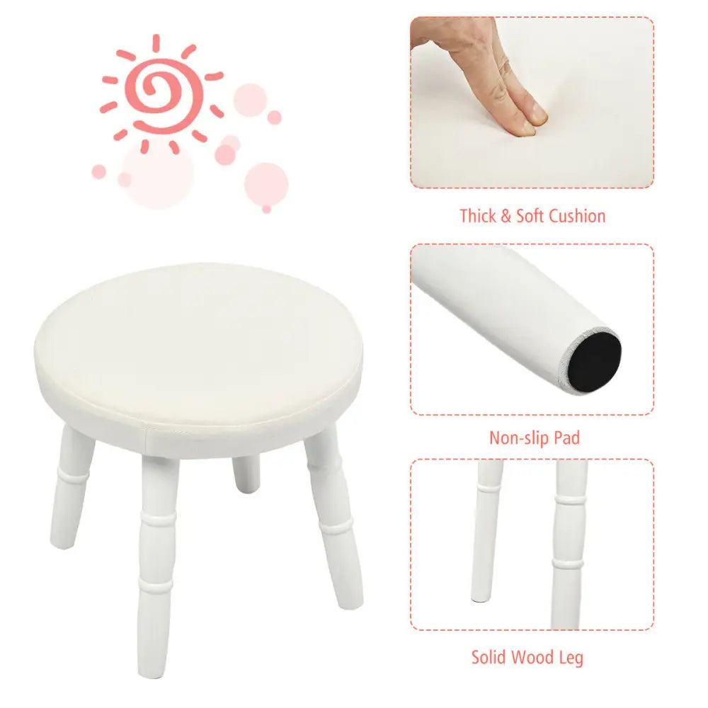 Vanity Makeup Table & Chair Set Make Up Stool-White - White - Kids Vanities