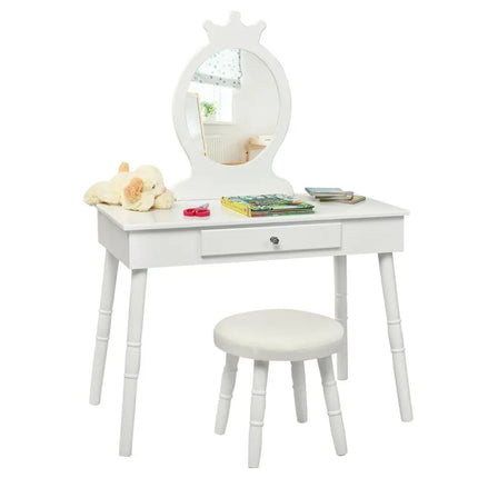 Vanity Makeup Table & Chair Set Make Up Stool-White - White - Kids Vanities