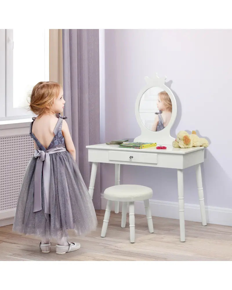 Vanity Makeup Table & Chair Set Make Up Stool-White - White - Kids Vanities
