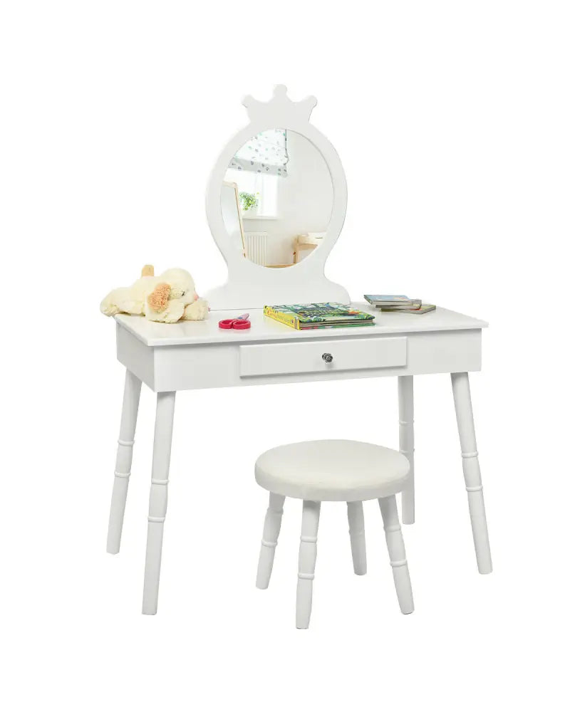 Vanity Makeup Table & Chair Set Make Up Stool-White - White - Kids Vanities