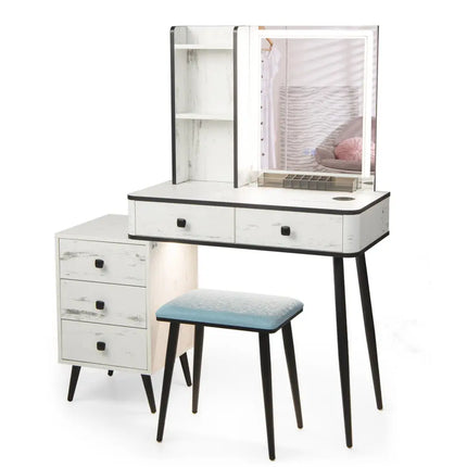 Vanity Makeup Table Set with Lighted Mirror-White - White - Makeup Vanities