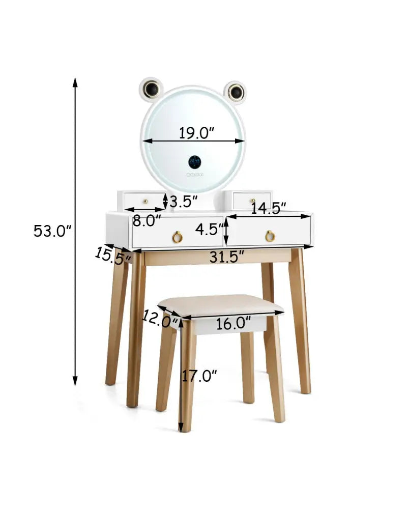 Vanity Set with 3-Color Lighted Touch Screen Dimming Mirror and 4 Drawers - White - Makeup Vanities
