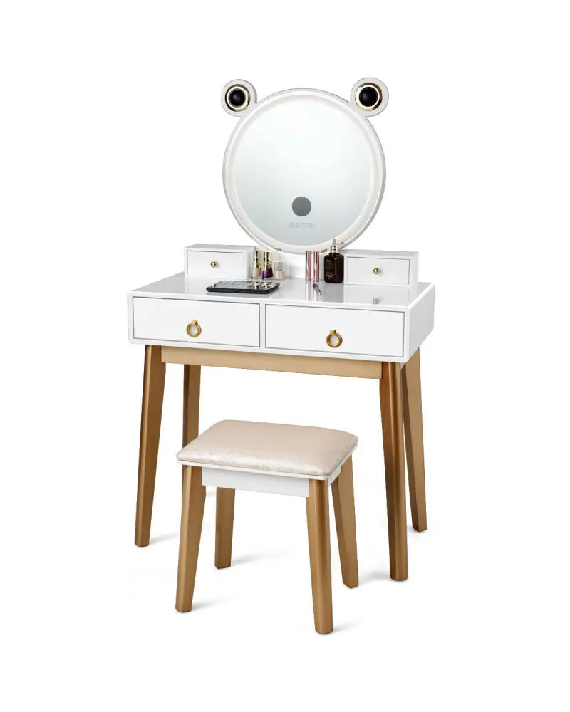 Vanity Set with 3-Color Lighted Touch Screen Dimming Mirror and 4 Drawers - White - Makeup Vanities