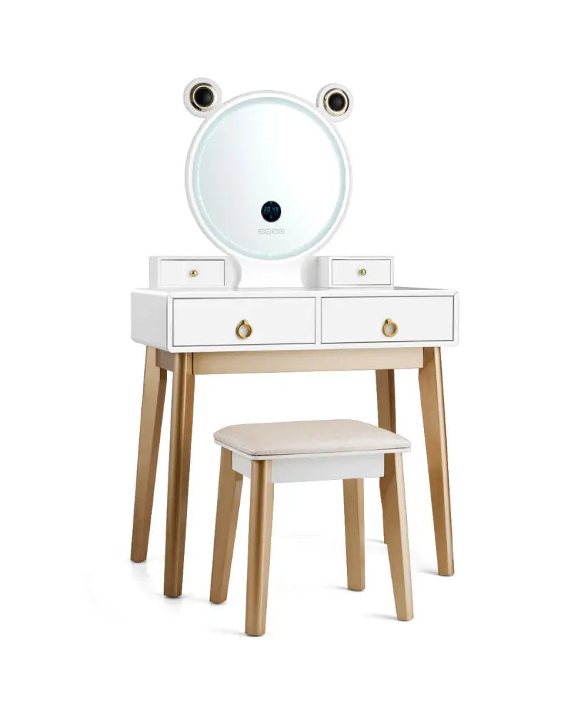 Vanity Set with 3-Color Lighted Touch Screen Dimming Mirror and 4 Drawers - White - Makeup Vanities