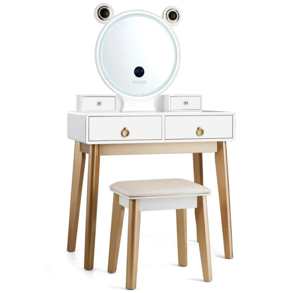 Vanity Set with 3-Color Lighted Touch Screen Dimming Mirror and 4 Drawers - White - Makeup Vanities