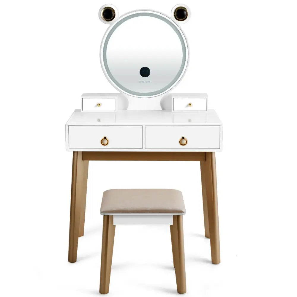 Vanity Set with 3-Color Lighted Touch Screen Dimming Mirror and 4 Drawers - White - Makeup Vanities