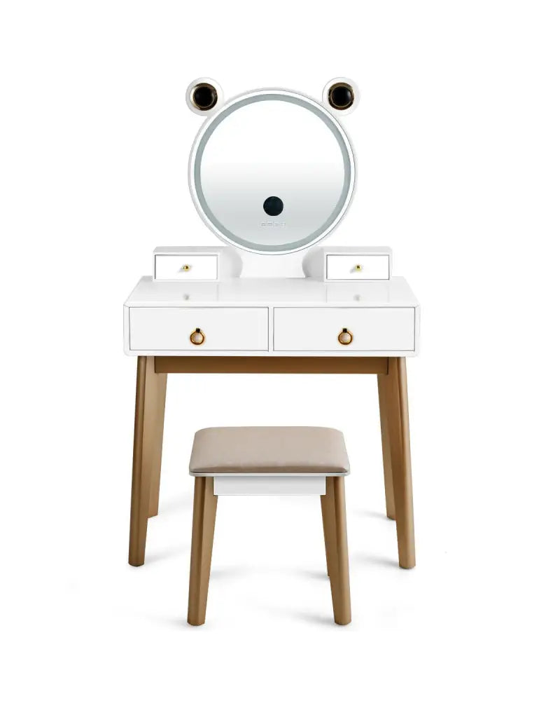 Vanity Set with 3-Color Lighted Touch Screen Dimming Mirror and 4 Drawers - White - Makeup Vanities