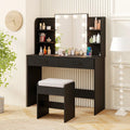 Vanity Set with Lighted Mirror and Stool with Power Outlet-Black - Black - Makeup Vanities