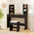 Vanity Set with Lighted Mirror and Stool with Power Outlet-Black - Black - Makeup Vanities