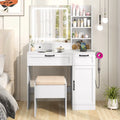 Vanity Set with Mirror and 3 Lighting Modes and Adjustable Brightness-White - White - Makeup Vanities