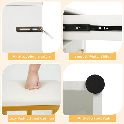 Vanity Set with Mirror and Lights and Table with Adjustable Brightness-White - White - Makeup Vanities
