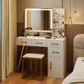 Vanity Set with Mirror and Lights and Table with Adjustable Brightness-White - White - Makeup Vanities