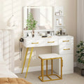 Vanity Set with Mirror and Lights and Table with Adjustable Brightness-White - White - Makeup Vanities