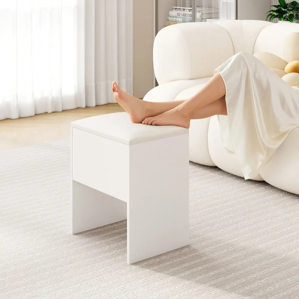 Vanity Stool Flip Top Storage Stool with Soft Padded Seat-White - White - Ottomans