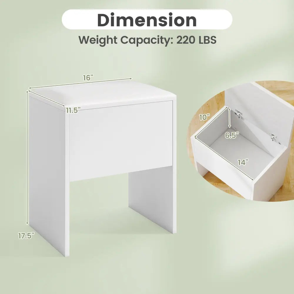 Vanity Stool Flip Top Storage Stool with Soft Padded Seat-White - White - Ottomans