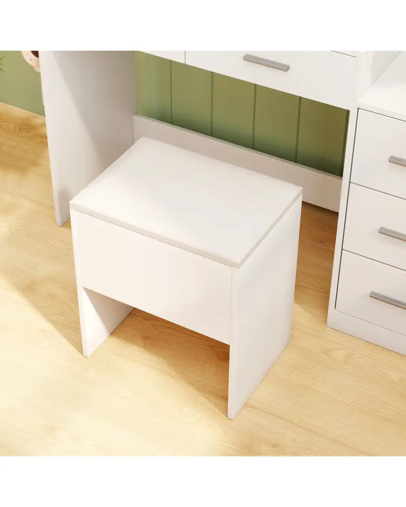 Vanity Stool Flip Top Storage Stool with Soft Padded Seat-White - White - Ottomans
