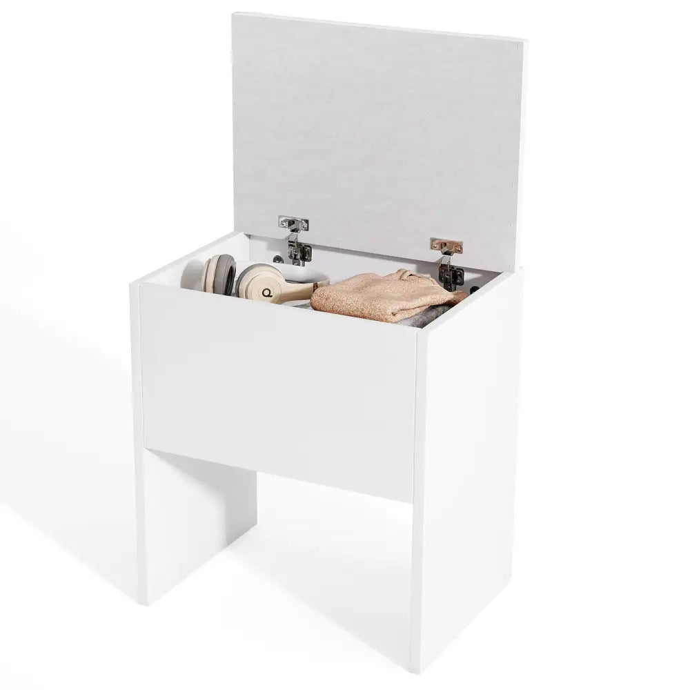 Vanity Stool Flip Top Storage Stool with Soft Padded Seat-White - White - Ottomans