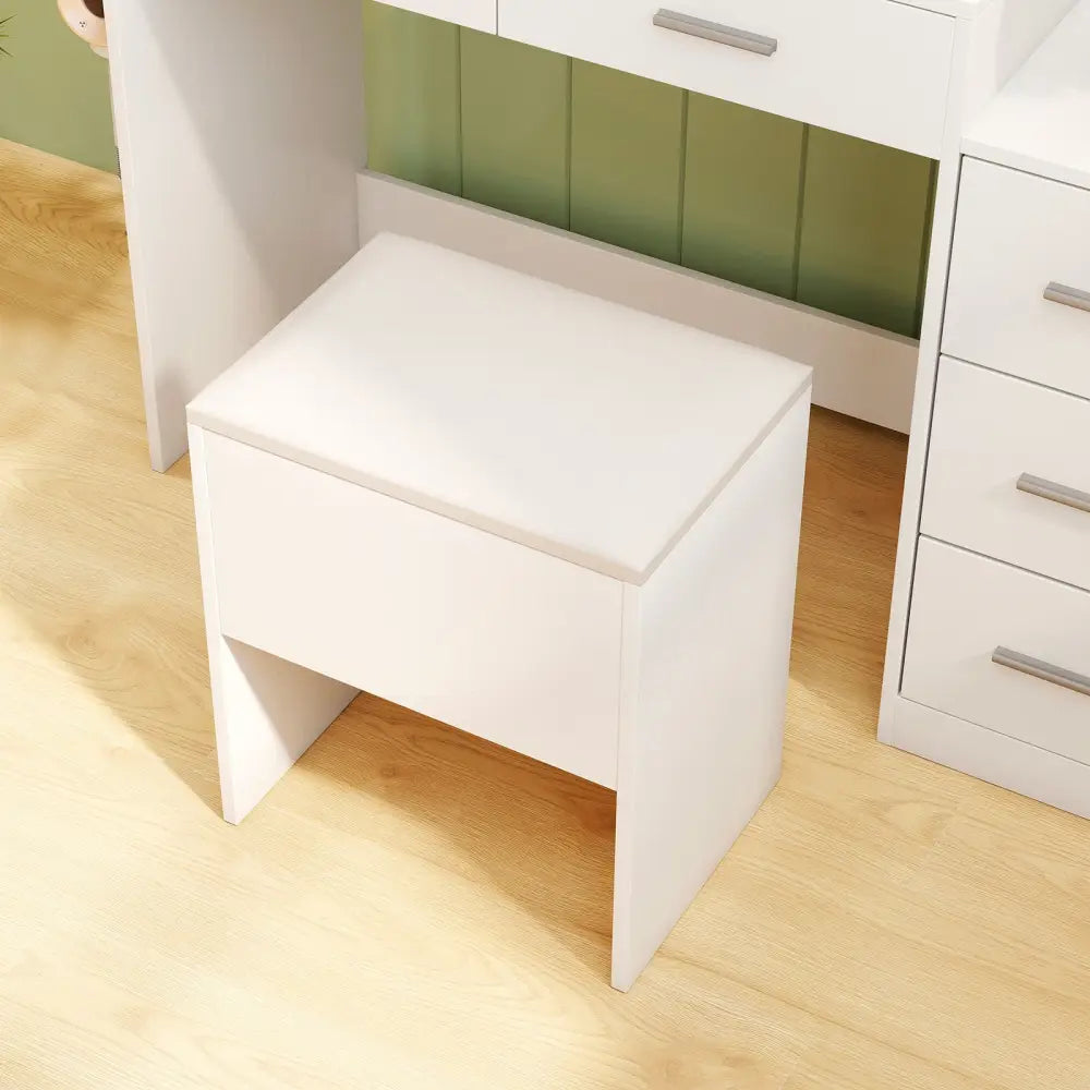 Vanity Stool Flip Top Storage Stool with Soft Padded Seat-White - White - Ottomans