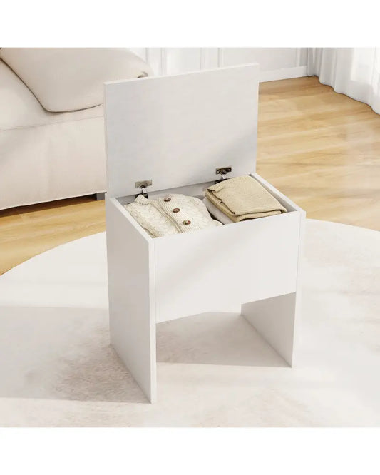 Vanity Stool Flip Top Storage Stool with Soft Padded Seat-White - White - Ottomans