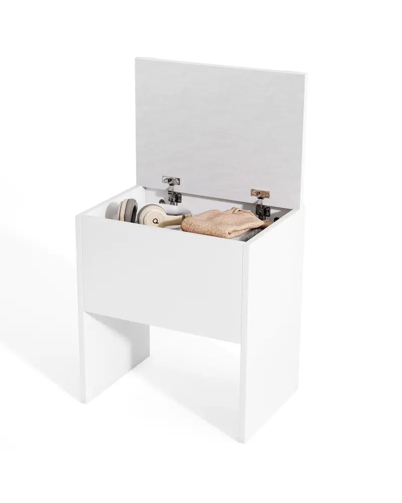 Vanity Stool Flip Top Storage Stool with Soft Padded Seat-White - White - Ottomans
