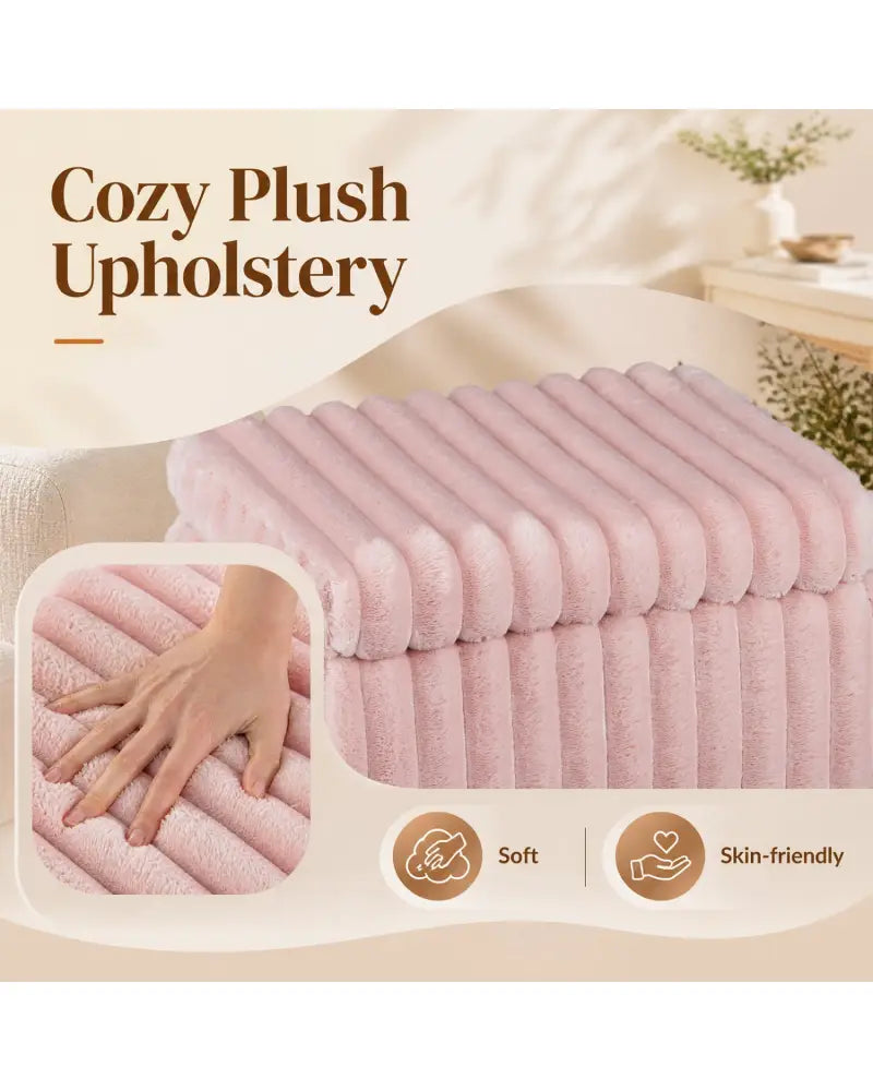 Vanity Stool with Storage and Reversible Lid Faux Fur Upholstered Ottoman-Pink - Pink - Makeup Vanities