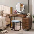 Vanity Table Set with 3-Color Lighted Mirror and Charging Station-Brown - Brown - Makeup Vanities