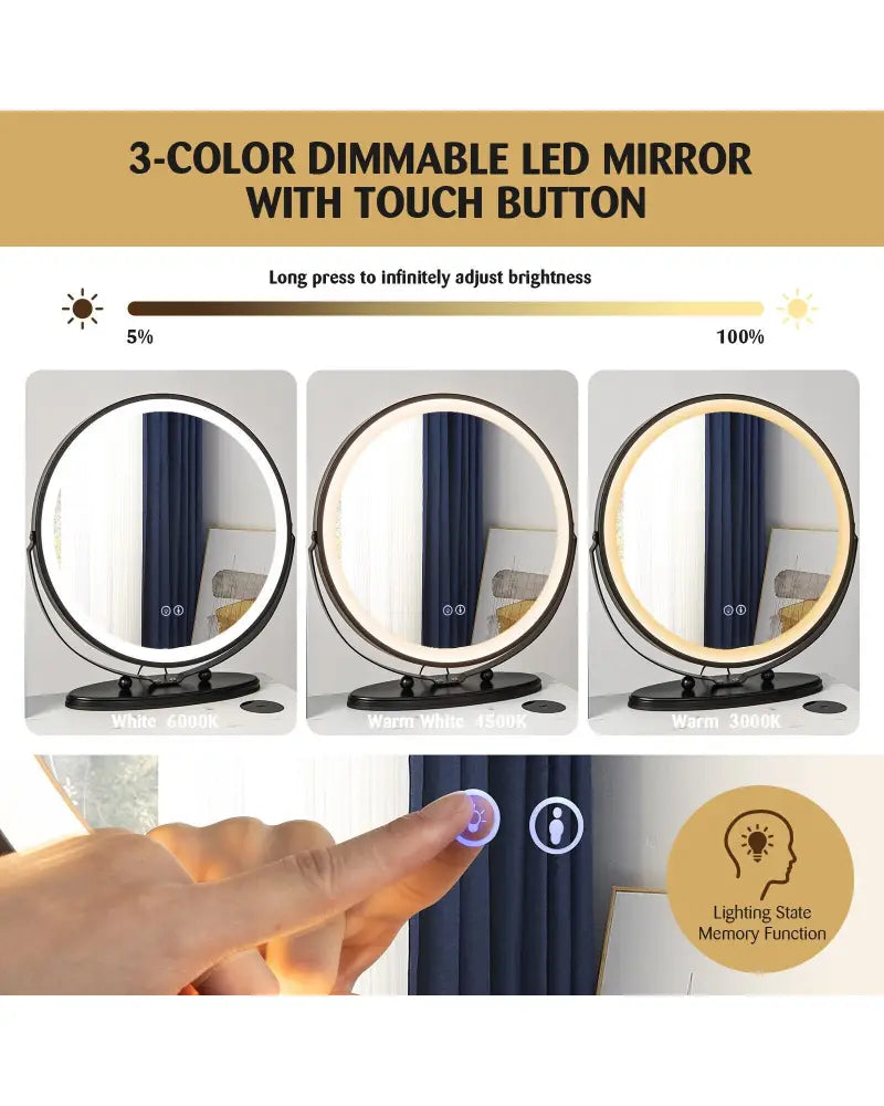 Vanity Table Set with 3-Color Lighted Mirror and Cushioned Stool-White - White - Makeup Vanities