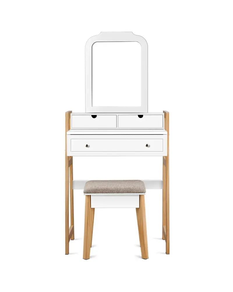 Vanity Table Set with Cushioned Stool and Large Mirror - White - Makeup Vanities