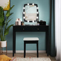 Vanity Table Set with Lighted Mirror for Bedroom and Dressing Room-Black - Black - Makeup Vanities