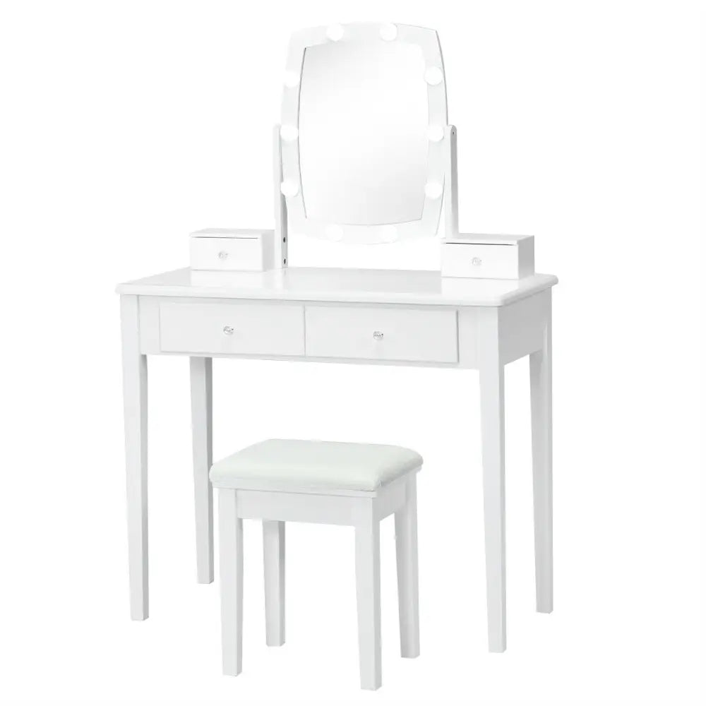 Vanity Table Set with Lighted Mirror for Bedroom and Dressing Room-White - White - Makeup Vanities