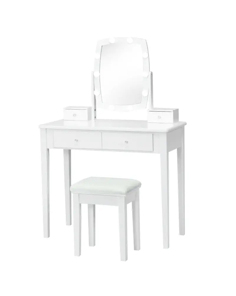 Vanity Table Set with Lighted Mirror for Bedroom and Dressing Room-White - White - Makeup Vanities