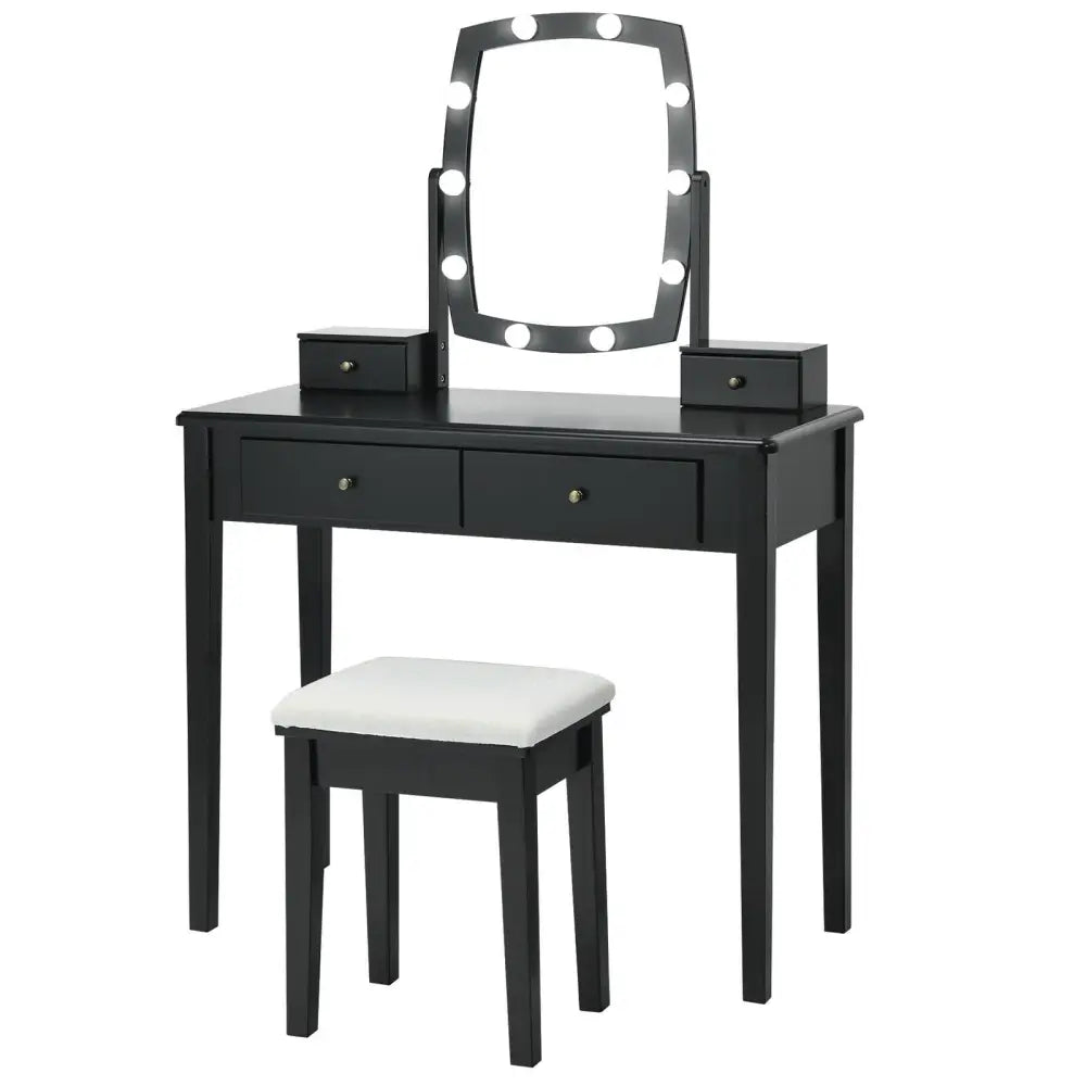 Vanity Table Set with Lighted Mirror for Bedroom and Dressing Room-Black - Black - Makeup Vanities