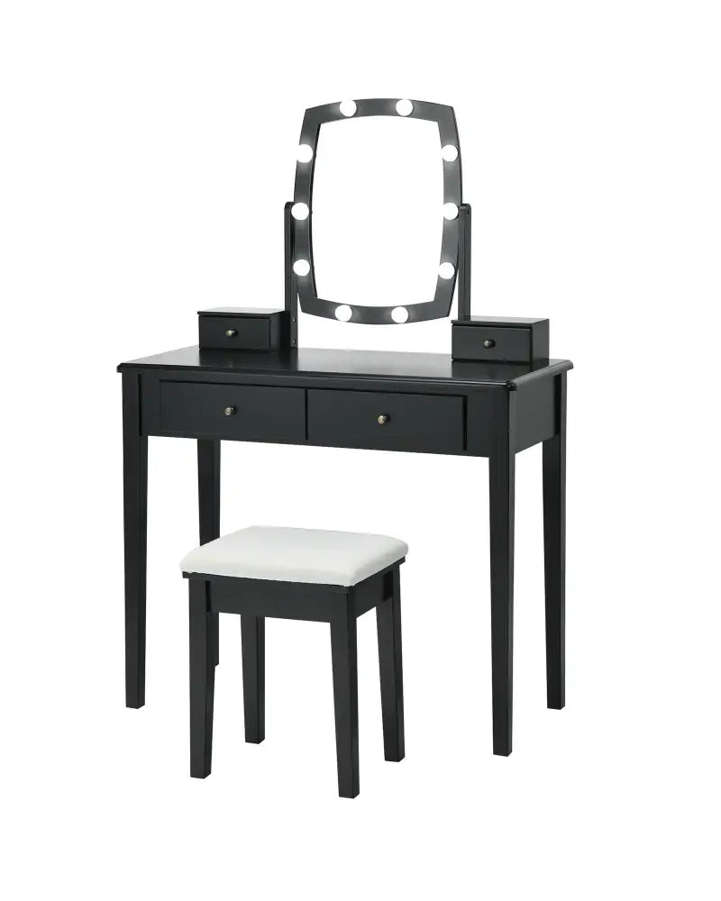 Vanity Table Set with Lighted Mirror for Bedroom and Dressing Room-Black - Black - Makeup Vanities