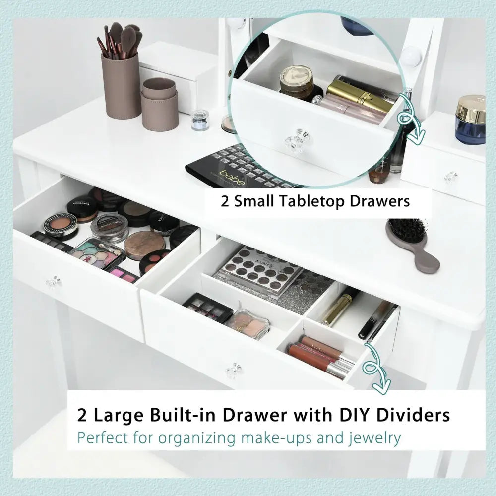 Vanity Table Set with Lighted Mirror for Bedroom and Dressing Room-White - White - Makeup Vanities