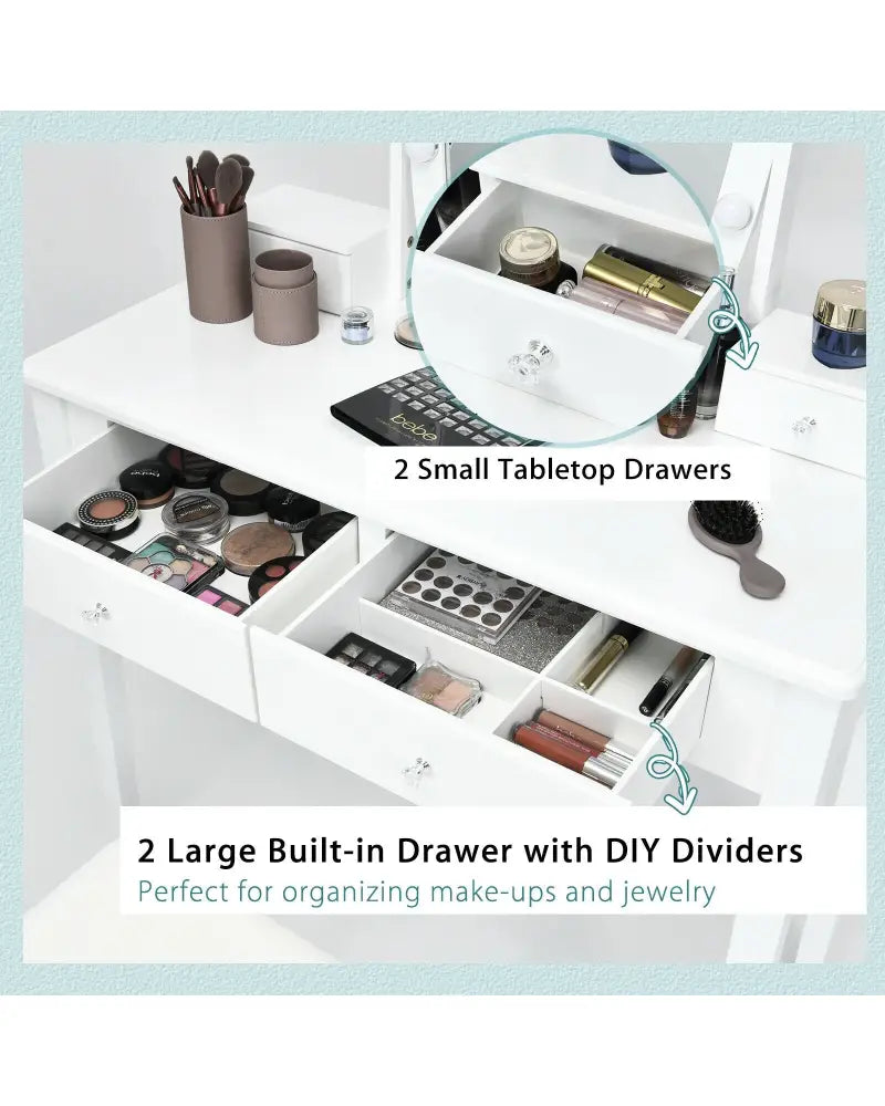 Vanity Table Set with Lighted Mirror for Bedroom and Dressing Room-White - White - Makeup Vanities