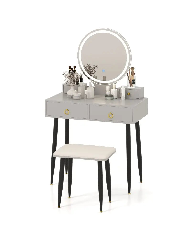 Vanity Table Set with Mirror-Gray - Gray - Makeup Vanities