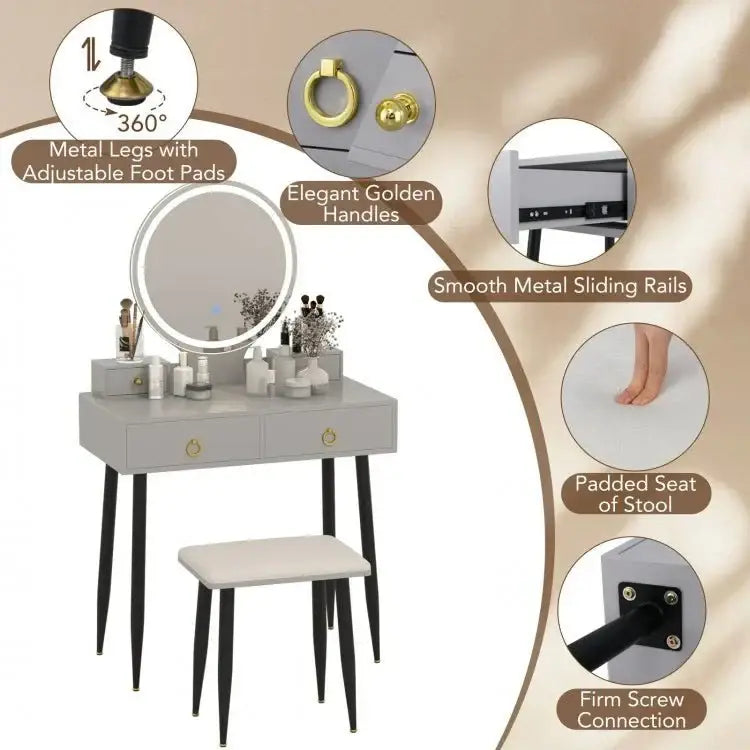 Vanity Table Set with Mirror - Gray - Oasis Home Essentials