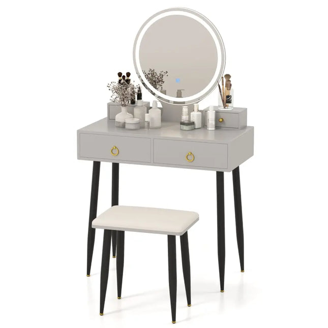 Vanity Table Set with Mirror-Gray - Gray - Makeup Vanities