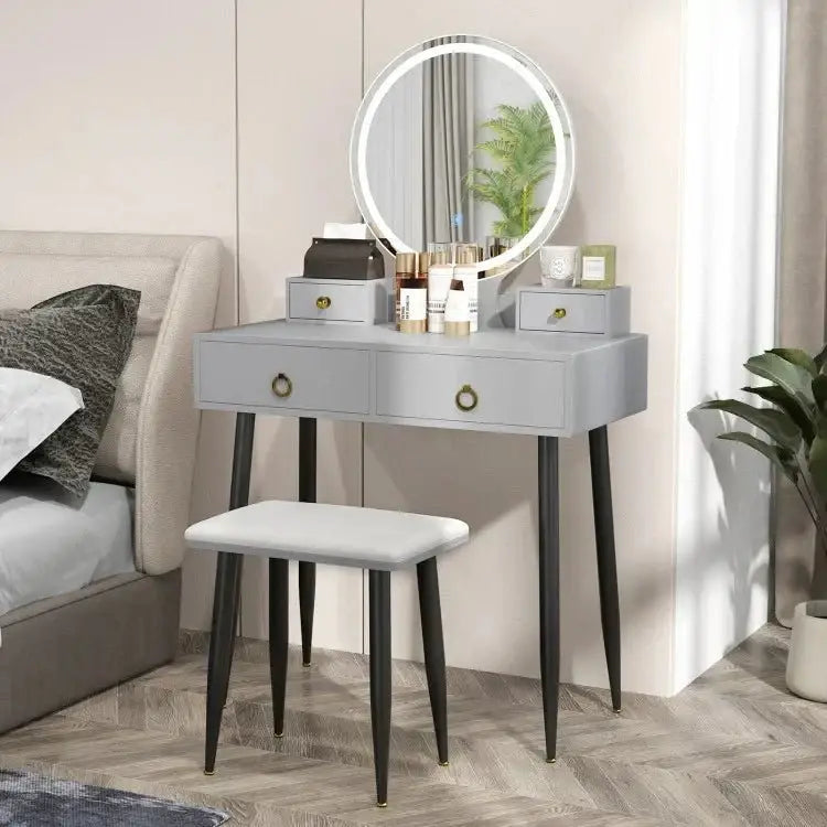 Vanity Table Set with Mirror - Gray - Oasis Home Essentials