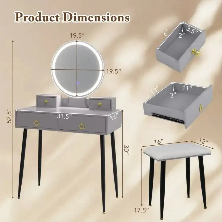 Vanity Table Set with Mirror - Gray - Oasis Home Essentials