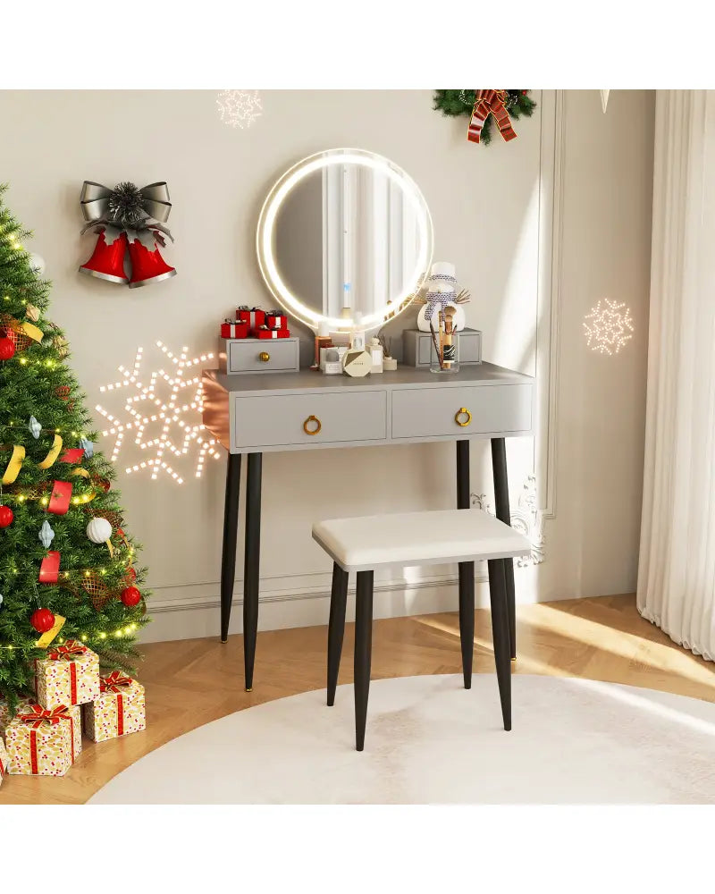 Vanity Table Set with Mirror-Gray - Gray - Makeup Vanities