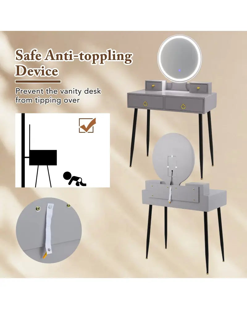Vanity Table Set with Mirror-Gray - Gray - Makeup Vanities