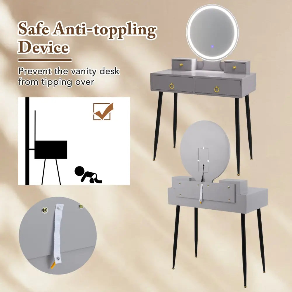 Vanity Table Set with Mirror-Gray - Gray - Makeup Vanities