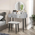 Vanity Table Set with Mirror-Gray - Gray - Makeup Vanities