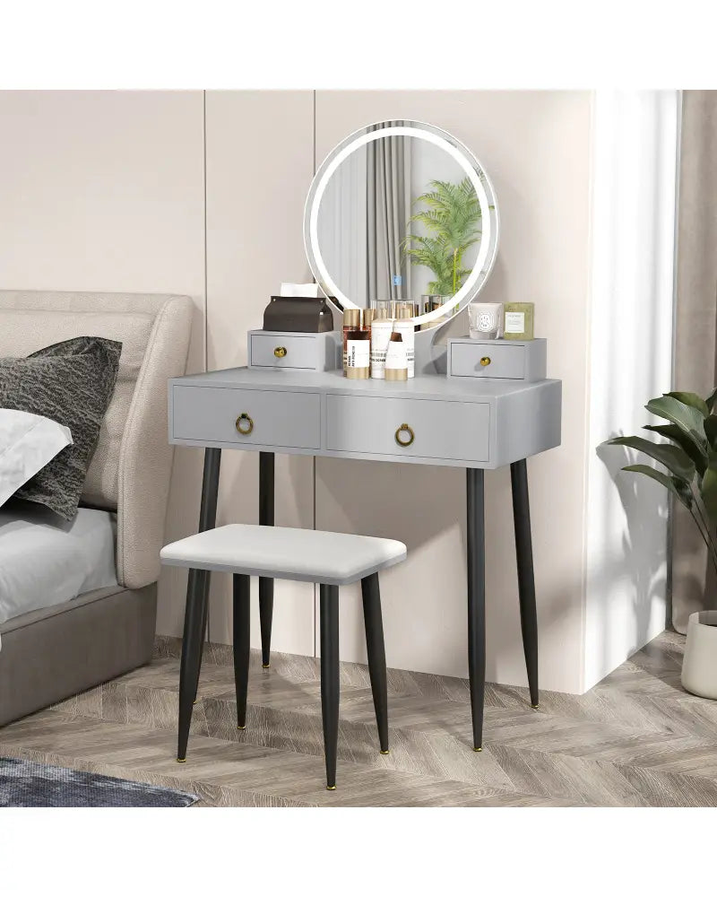Vanity Table Set with Mirror-Gray - Gray - Makeup Vanities